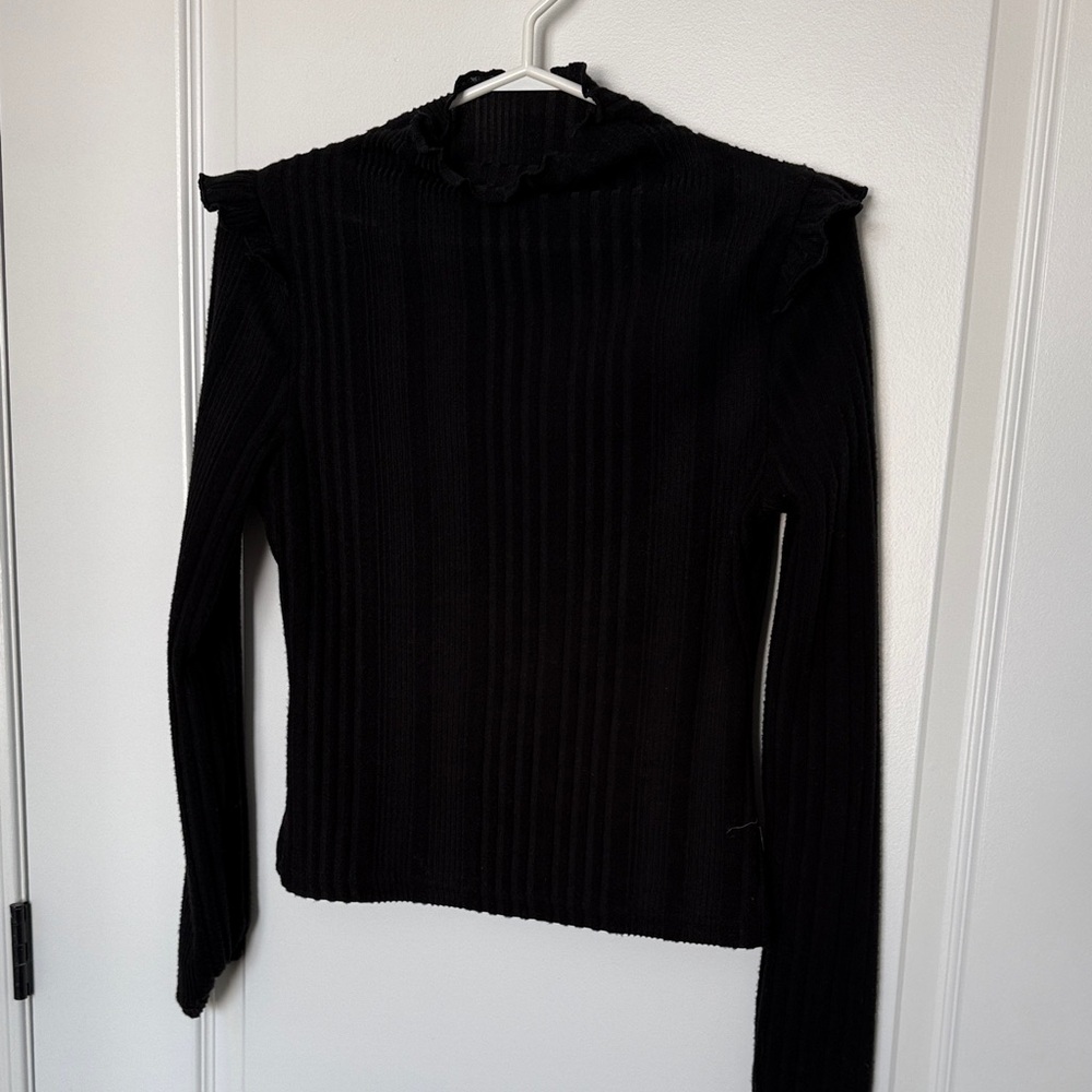 Black Ribbed Long Sleeve Top